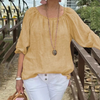 Marcatino™ CasualTop: Ronde Hals Mid Sleeve Katoenen Linnen Casual Damestop