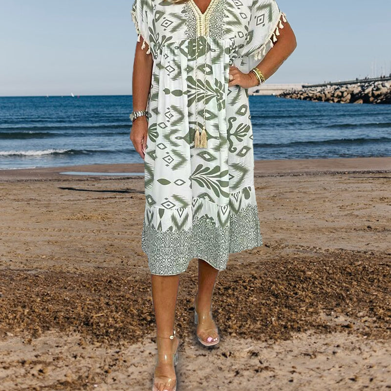 Marcatino™ CasualDress: V-Hals Franjes Mouwen, Casual Boho Zomer Jurk