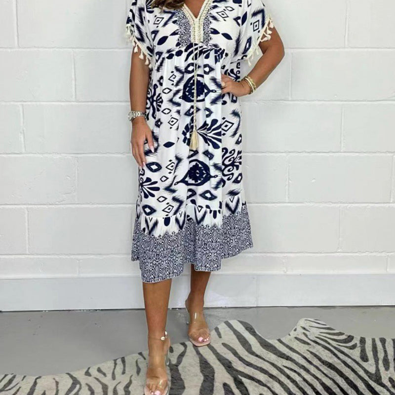 Marcatino™ CasualDress: V-Hals Franjes Mouwen, Casual Boho Zomer Jurk