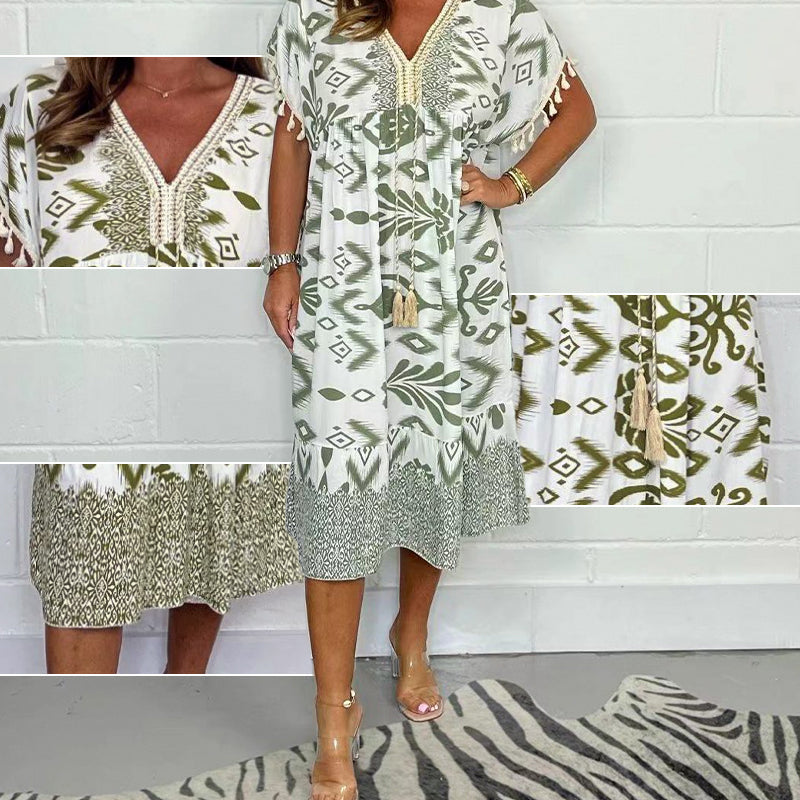 Marcatino™ CasualDress: V-Hals Franjes Mouwen, Casual Boho Zomer Jurk