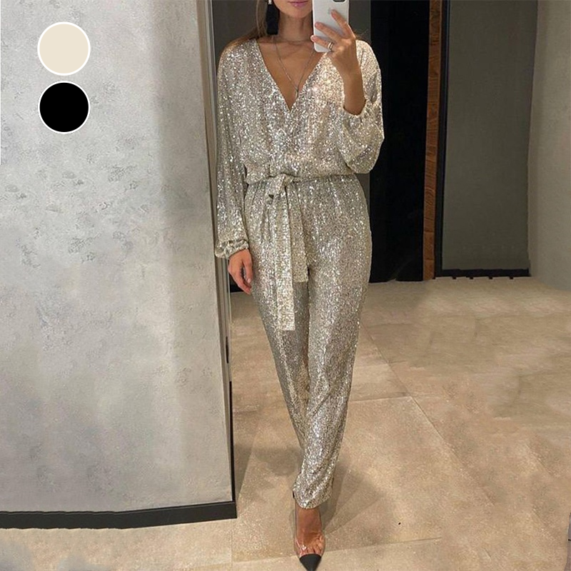 Marcatino™ | Glitterende Jumpsuits voor Dames met V-Hals en RIem