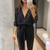 Marcatino™ | Glitterende Jumpsuits voor Dames met V-Hals en RIem