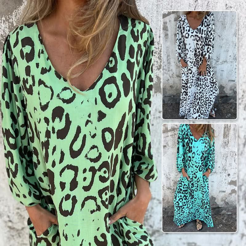 Marcatino™ | Vintage Luipaardprint Losse V-HalsLange Jurk
