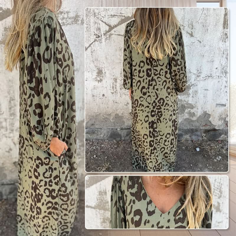 Marcatino™ | Vintage Luipaardprint Losse V-HalsLange Jurk