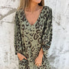 Marcatino™ | Vintage Luipaardprint Losse V-HalsLange Jurk