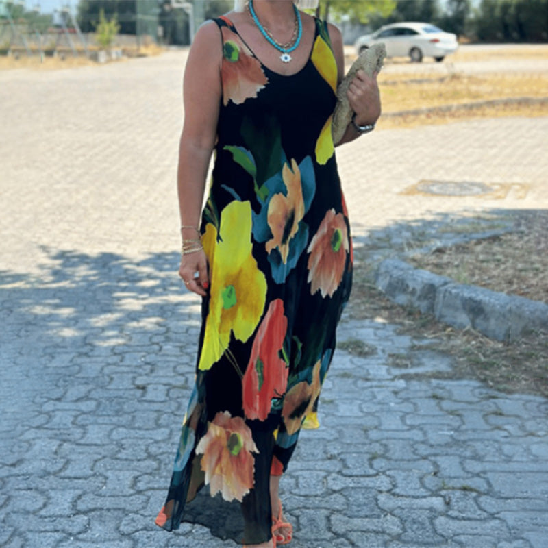 Marcatino™ ComfyDress: Elegante Zachte Mouwloze Bloemige Flowy Jurk