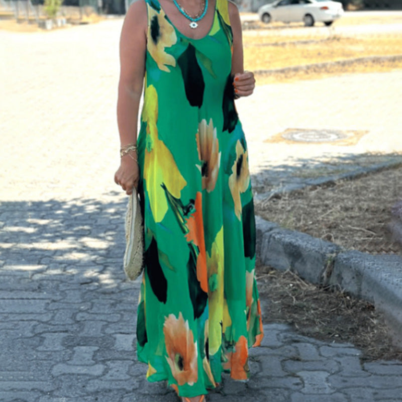 Marcatino™ ComfyDress: Elegante Zachte Mouwloze Bloemige Flowy Jurk