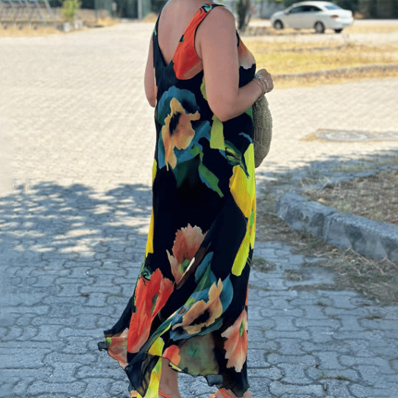 Marcatino™ ComfyDress: Elegante Zachte Mouwloze Bloemige Flowy Jurk