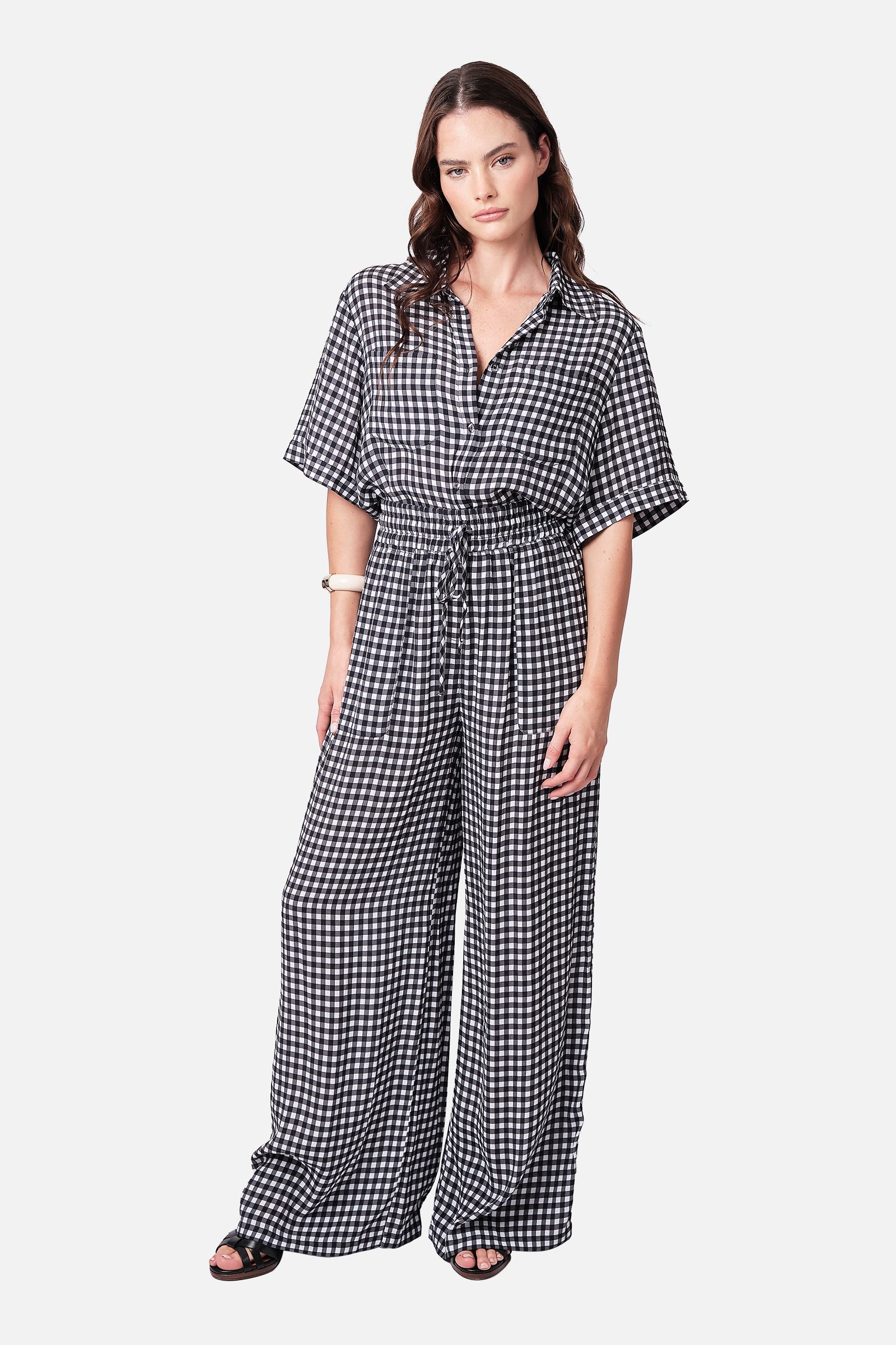 Marcatino™ Kort overhemd met knoopsluiting ZWART GINGHAM