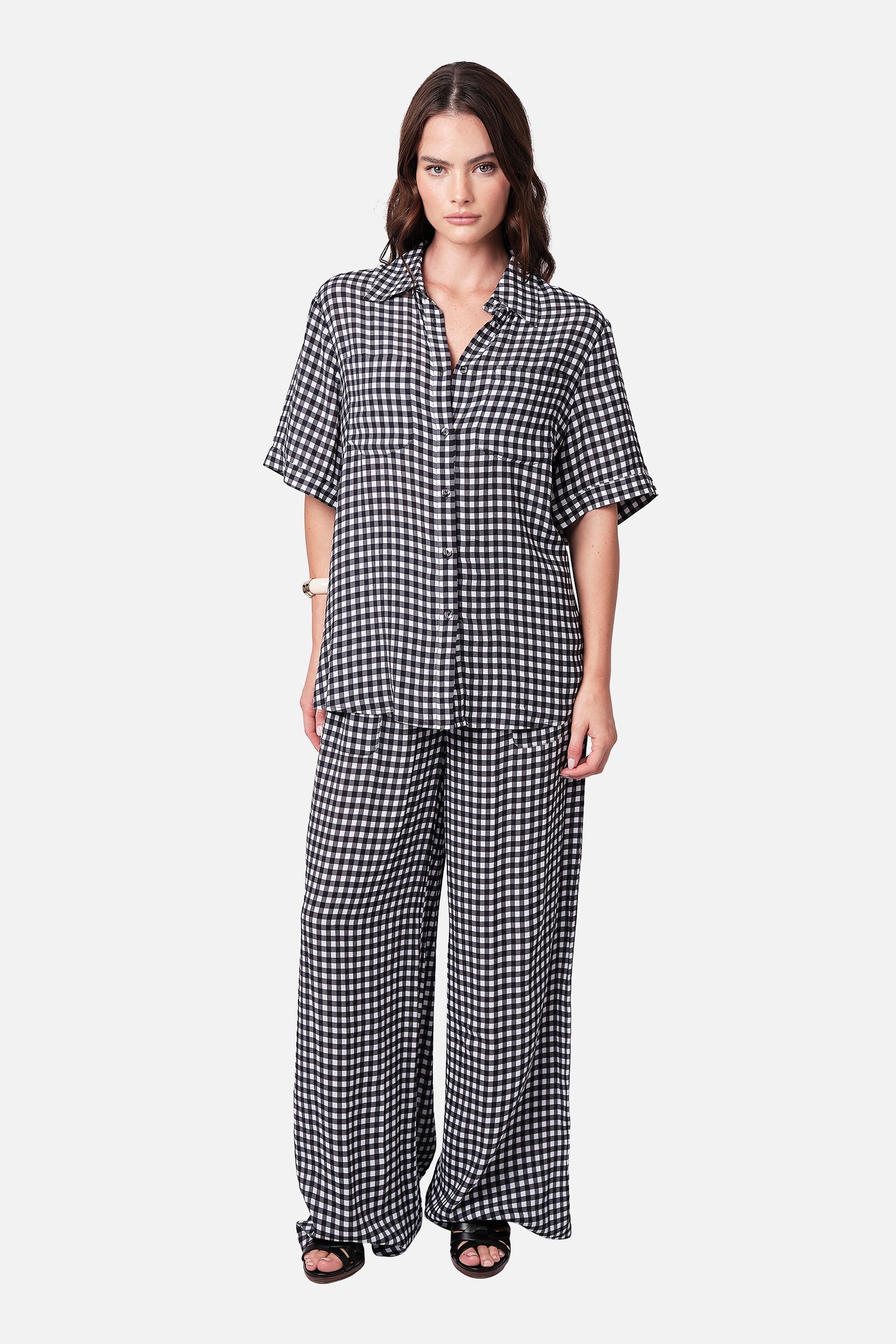 Marcatino™ Kort overhemd met knoopsluiting ZWART GINGHAM