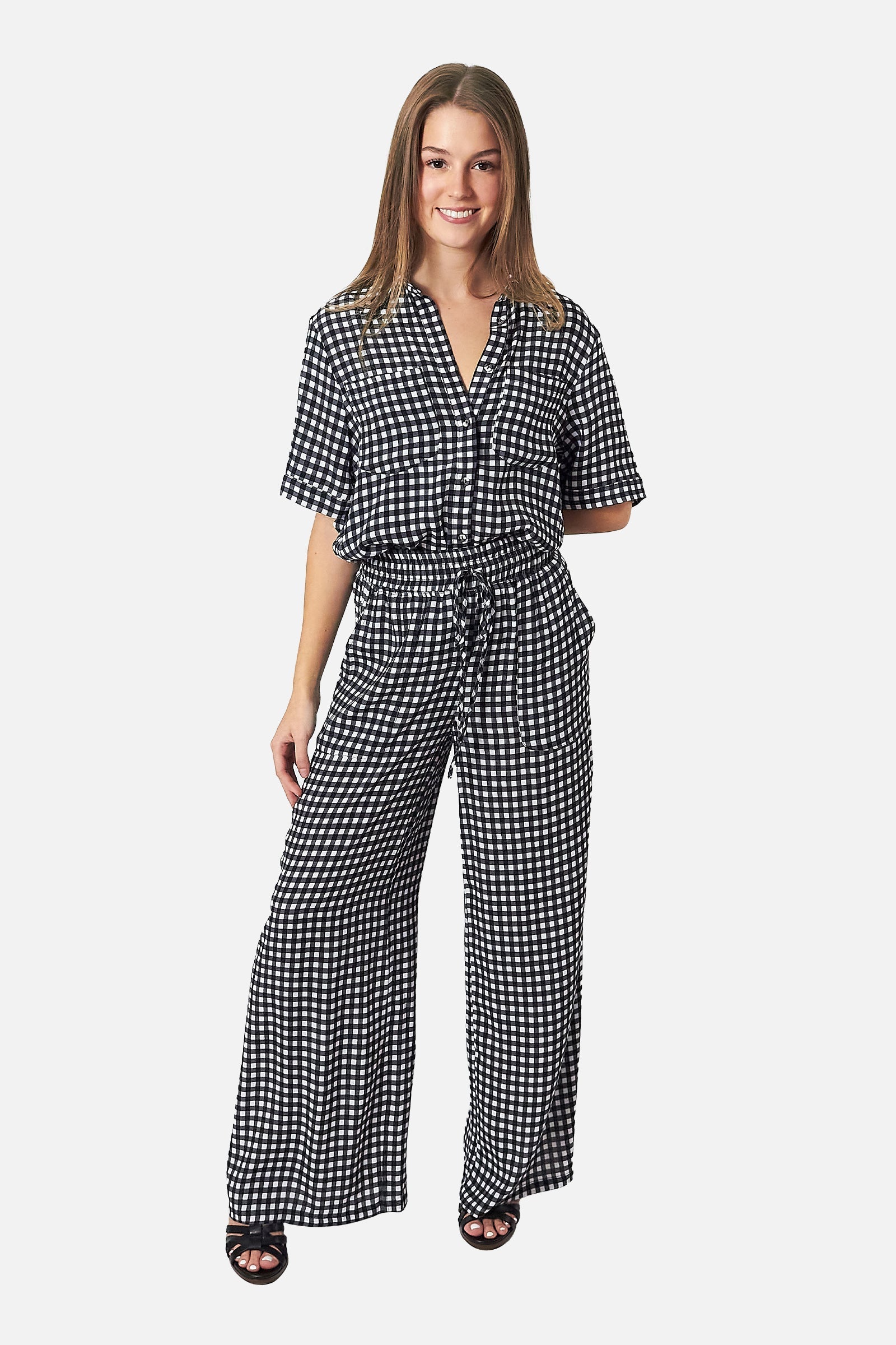 Marcatino™ Kort overhemd met knoopsluiting ZWART GINGHAM