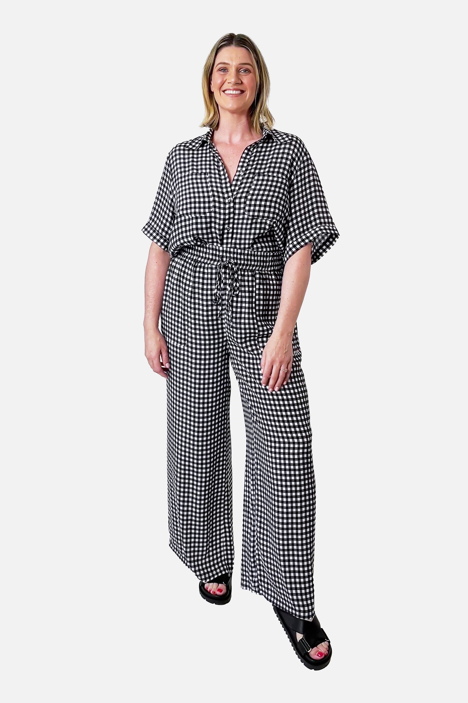 Marcatino™ Kort overhemd met knoopsluiting ZWART GINGHAM