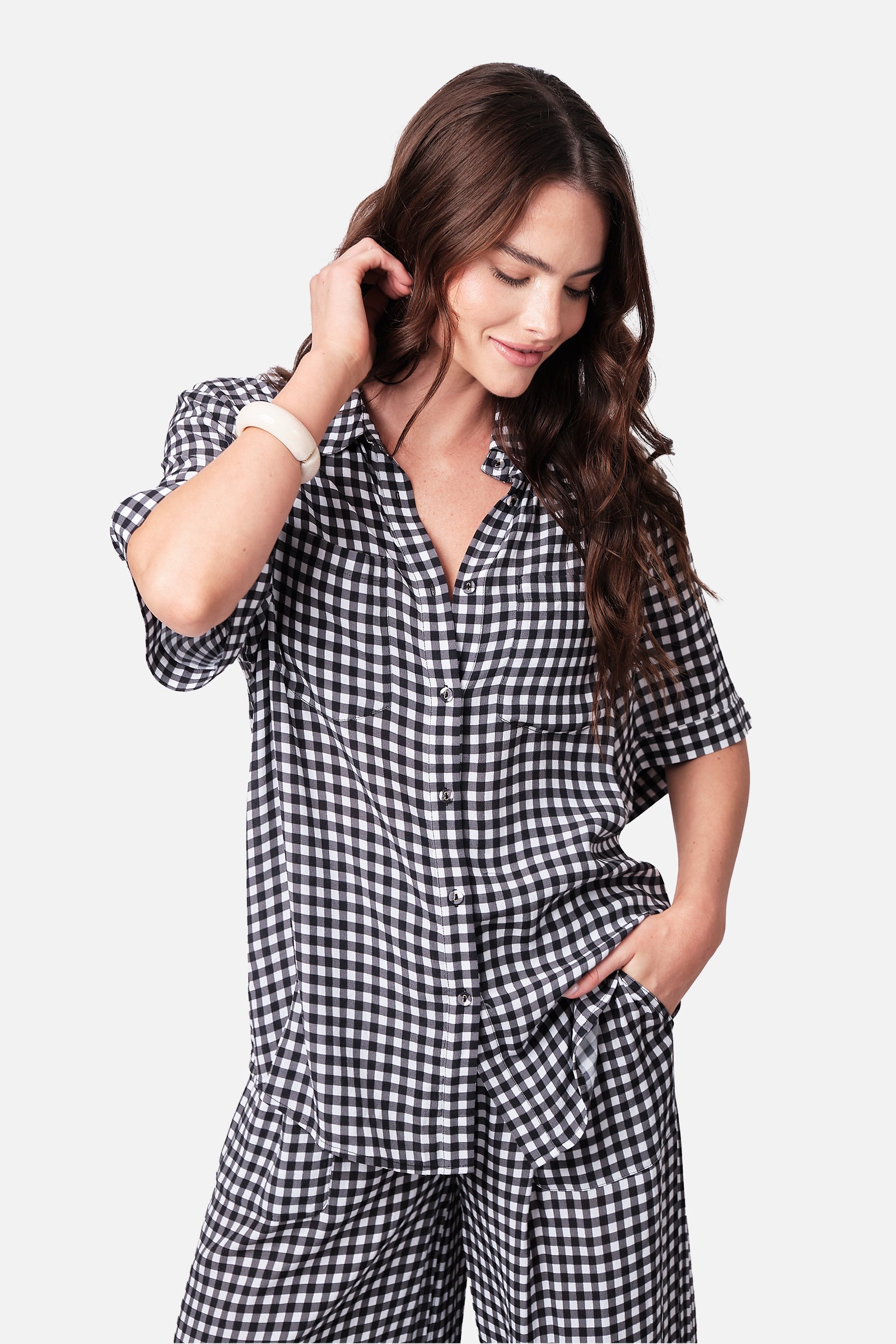 Marcatino™ Kort overhemd met knoopsluiting ZWART GINGHAM